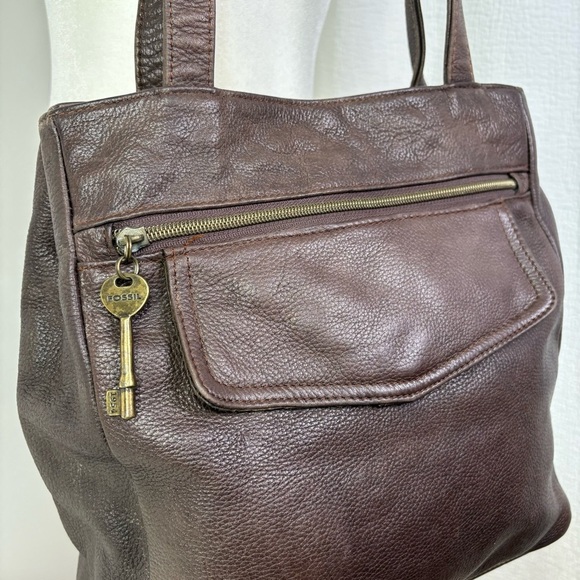 FOSSIL Vintage Brown Leather Shoulder Bag Purse Key Minimalist Neutral Boho - Picture 12 of 16